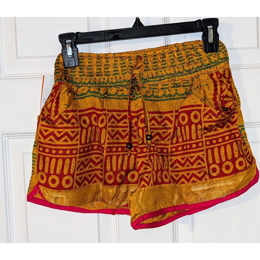 Junglee Billee Boho Shorts Pockets Drawstring Festival‎ Gold Red Size S/M NWT